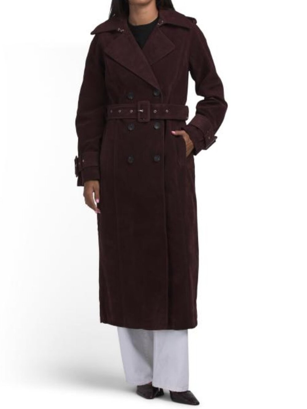AVEC LES FILLES Blackberry Faux Suede Maxi Trench Coat